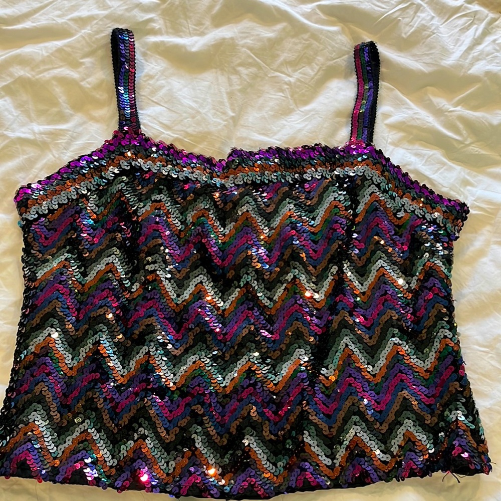 Vintage three flags California disco sequin top